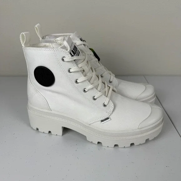 Palladium Pallabase Twill Boots Women's 10 Star White Platform Canvas Zip Up USA - Picture 7 of 11